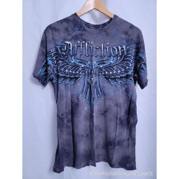 VTG Affliction George St Pierre Rush Tie-Dye Shirt Mens size MEDIUM Y2K - Picture 1 of 8